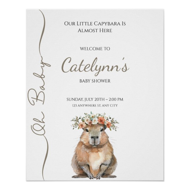Pôster Capybara Baby Shower • Oh Baby Wildflower (Frente)