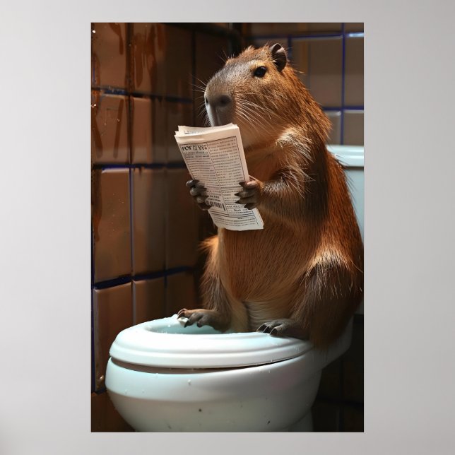 Poster Capybara Bathroom Print, Funny Animal Wall Art (Frente)