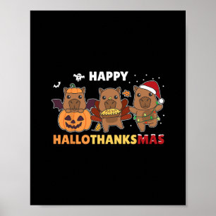 Poster capybara christmas halloween fantasma feliz hallol