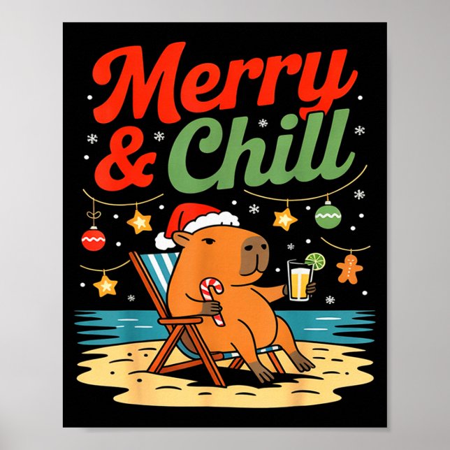 Poster Capybara Christmas Holiday Beach Vibes Merry And C (Frente)