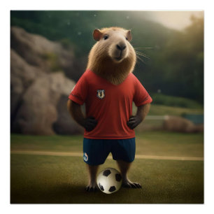 Pôster "Capybara com Ponta de Goal: A Estrela de Futebol 