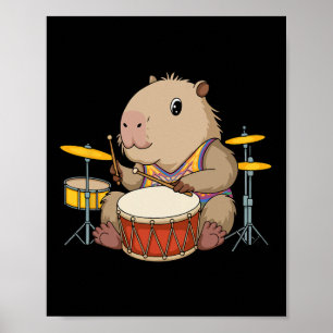 Poster Capybara Drummer Jogando Drums Rodents Funny Capyb