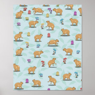 Poster Capybara e padrão de cogumelos