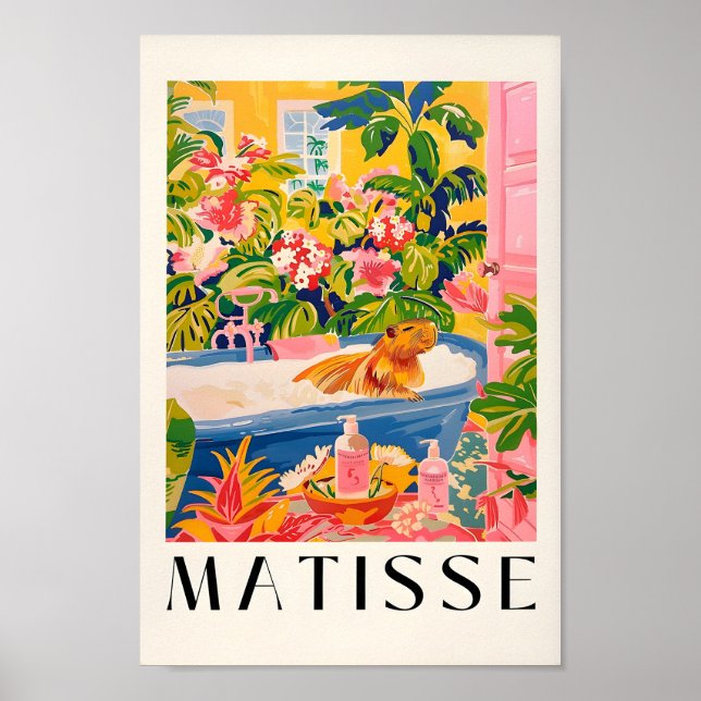 Poster Capybara In Bathtub Art Impressão, Banheira Tropic (Frente)