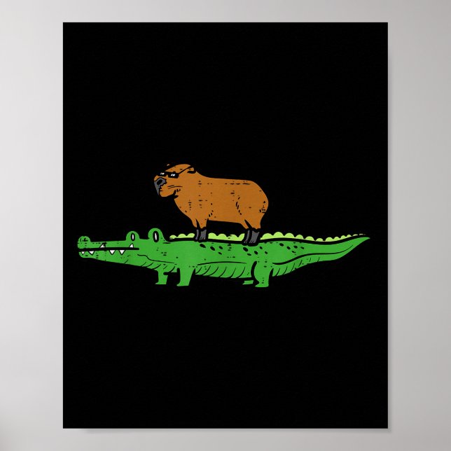 Poster Capybara On Crocodile Capy Alligator Rodent Men Wo (Frente)