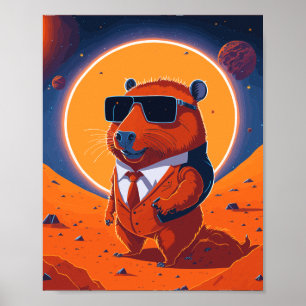 Poster Capybara Planet Mars Funny Modern