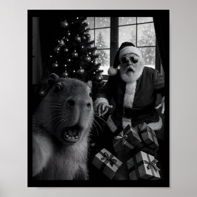 Poster Capybara Selfie With Santa Funny Capybara For Men  (Frente)