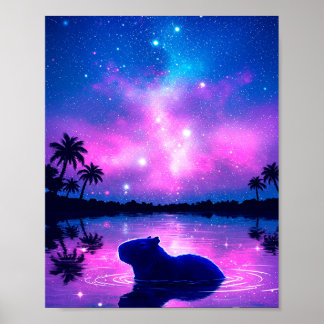 Poster Capybara Sob Céu Cósmico