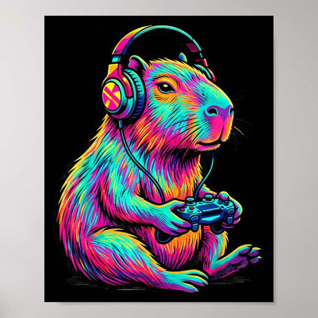 Poster Capybara Video Games Gamer Funny Gaming Graphic Ki (Frente)