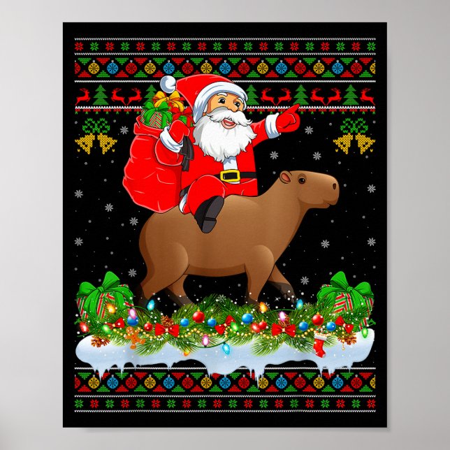 Poster Capybara Xmas Pajamas Ugly Santa Riding Capybara C (Frente)