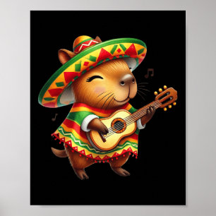 Poster Capybyra Sombrero Guitar Cinco De Mayo Kid Mexican