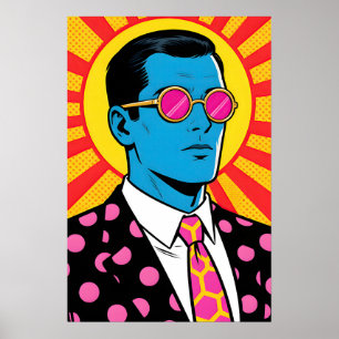 Poster Cara com Óculos de Sol Rosa Pop Art