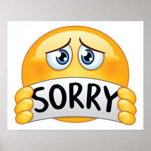 Poster Cara de Emoji Triste e Desculpe com Sinal de Descu