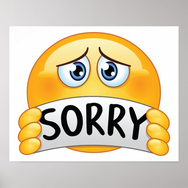 Poster Cara de Emoji Triste e Desculpe com Sinal de Descu (Frente)