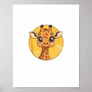 Poster Cara de Girafa Fofa Olhos Grandes Amante de Animai