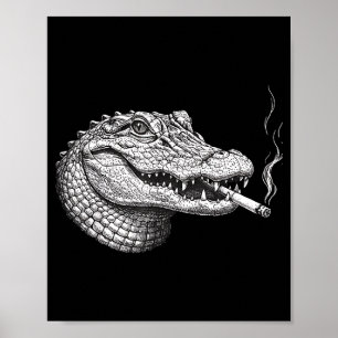 Poster Cara de jacaré vintage engraçada fumando cigarro m