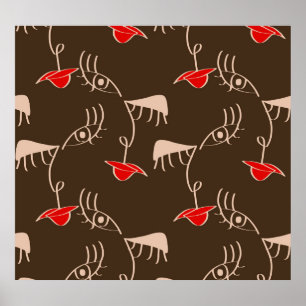 Poster Cara de mulher de uma linha: padrão de abstrato.