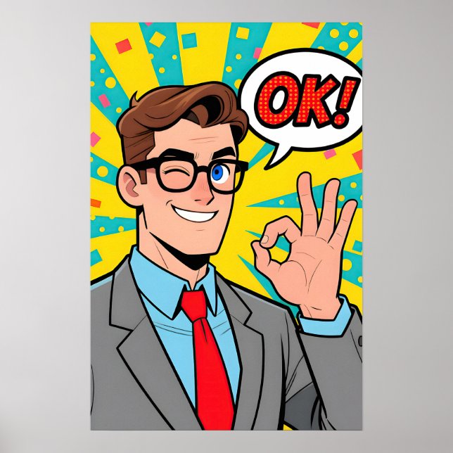 Poster Cara dizendo OK Pop Art (Frente)