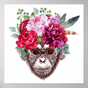 Poster Cara do macaco da flor