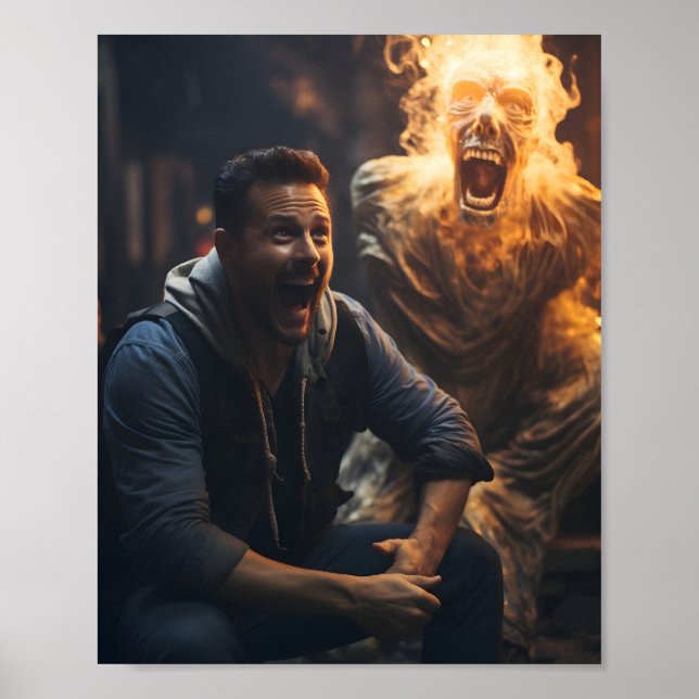 Poster Cara Gritando Em Um Halloween Fantasma (Frente)