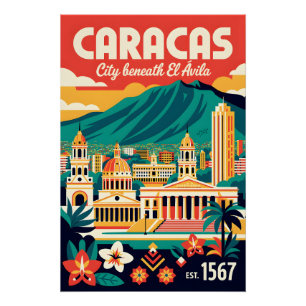 Pôster Caracas Venezuela Retro Viagem Antiga