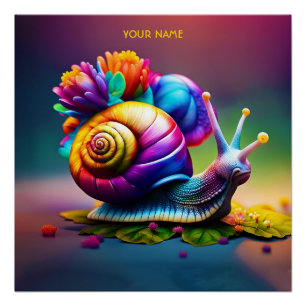 Pôster Caracol Fantasy Cute Com Flores