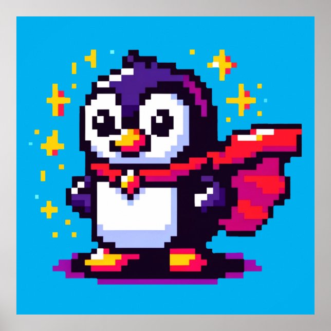 Poster Caracter de Arte em Pixel Cute do Super-herói Peng (Frente)