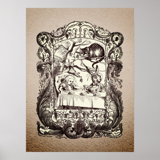 Poster Caracteres Wonderland com Frame Vintage (Frente)