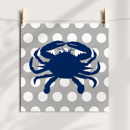 Poster Caranguejo Azul-Marinho Cinza e Bolinhas Brancas