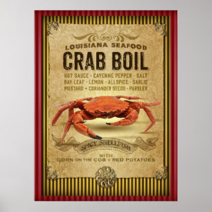 Poster Caranguejo da Louisiana Boil Nova Orleans Cajun Po