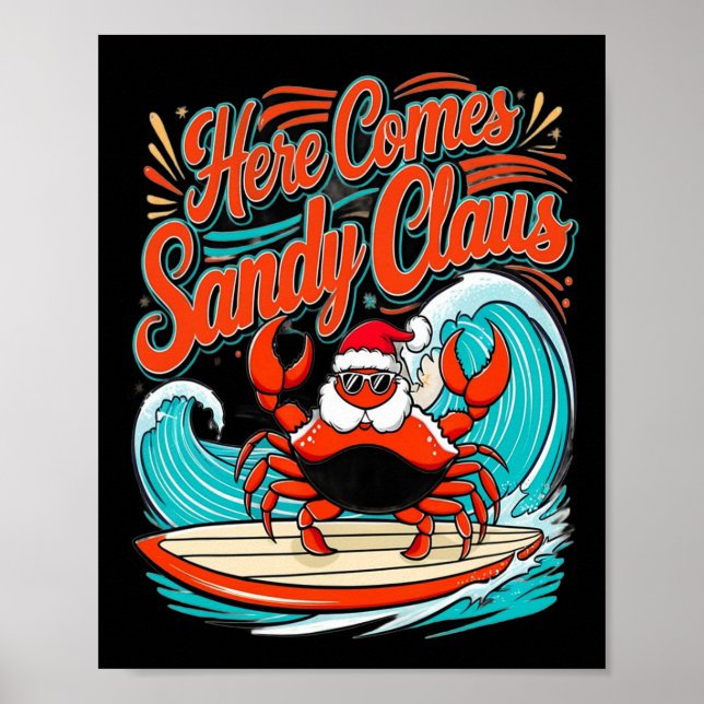 Poster Caranguejo de Natal bonito Pun Santa Hat (Frente)