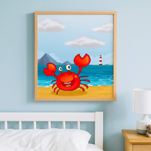 Poster Caranguejo Feliz na Praia com Farol