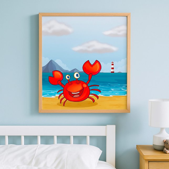 Poster Caranguejo Feliz na Praia com Farol (Criador carregado)