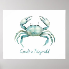 Poster Caranguejo Personalizado em Aquarela Costeira