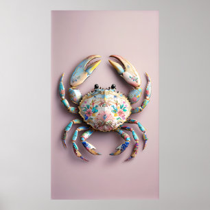 Poster Caranguejo Porcelana - Arte Floral Elegante