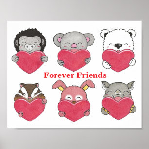 Poster Caráter Animal para Amigos Amigos Corações Criança