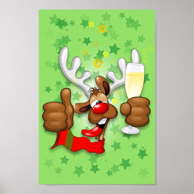 Poster Caráter de Natal Engraçado do Bebado Reindeer (Frente)