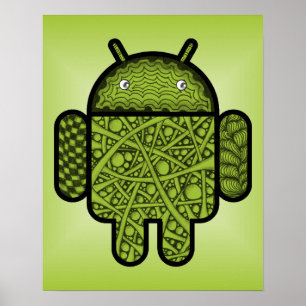 Pôster Caráter de porta de bolhas para o robô Android