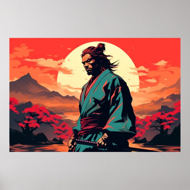Poster Caráter guerreiro japonês Samurai Retrato (Frente)