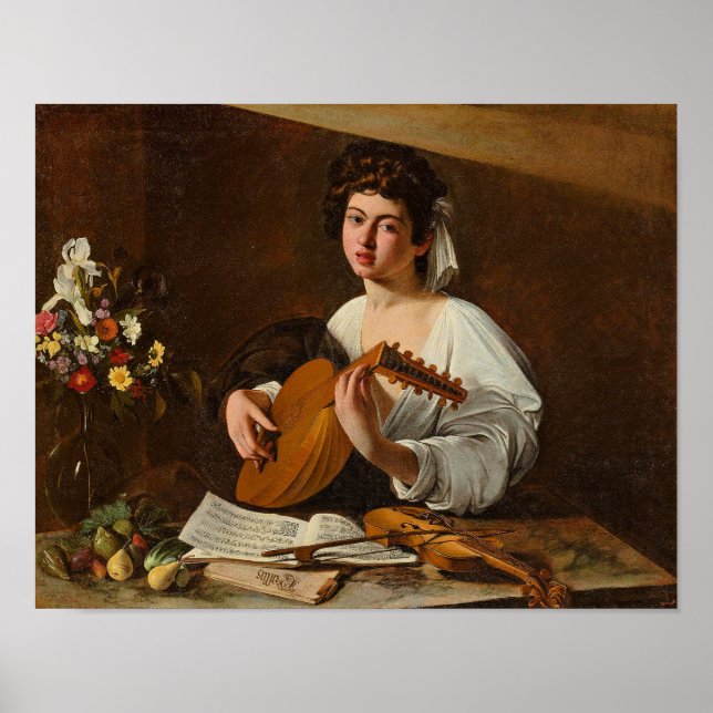 Poster Caravaggio - O Jogador Lute (Frente)