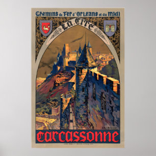 Poster Carcassonne França Orleans e Midi Railway