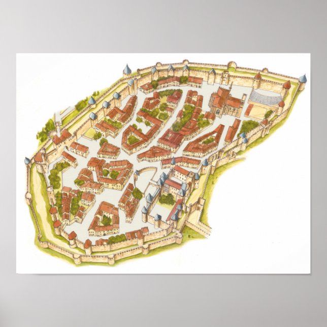 Pôster Carcassonne France. Vista aérea (Frente)