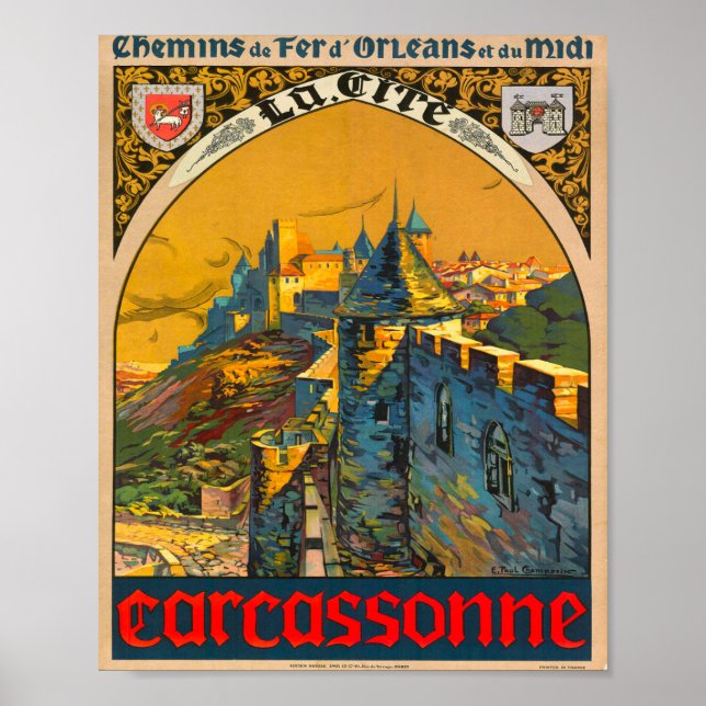 Poster Carcassonne Vintage - Viagem francês (Frente)