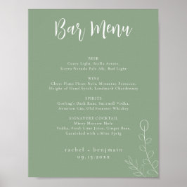 Poster Cardápio Bar Casamento Sage Verde Botânico Minimal