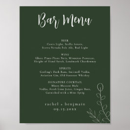 Poster Cardápio Bar Casamento Sage Verde Botânico Minimal