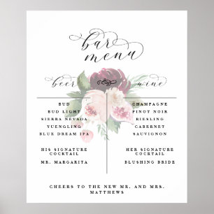 Poster Cardápio da Barra de Flor Adore Lista de Vinho Cer