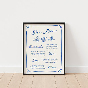 Poster Cardápio de Bar Azul-Marinho Desenhado à Mão Capri