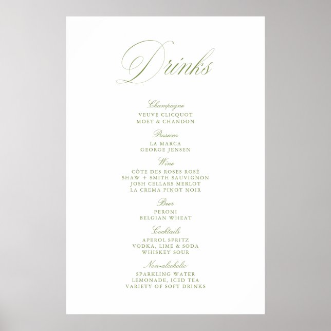 Poster Cardápio de Bar de Bebidas de Casamento em Papel V (Frente)