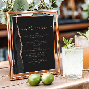 Poster Cardápio de Bar de Casamento Black Rose Gold Ágata