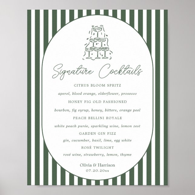Poster Cardápio de Bar de Casamento Cabana Préppy com Lis (Frente)